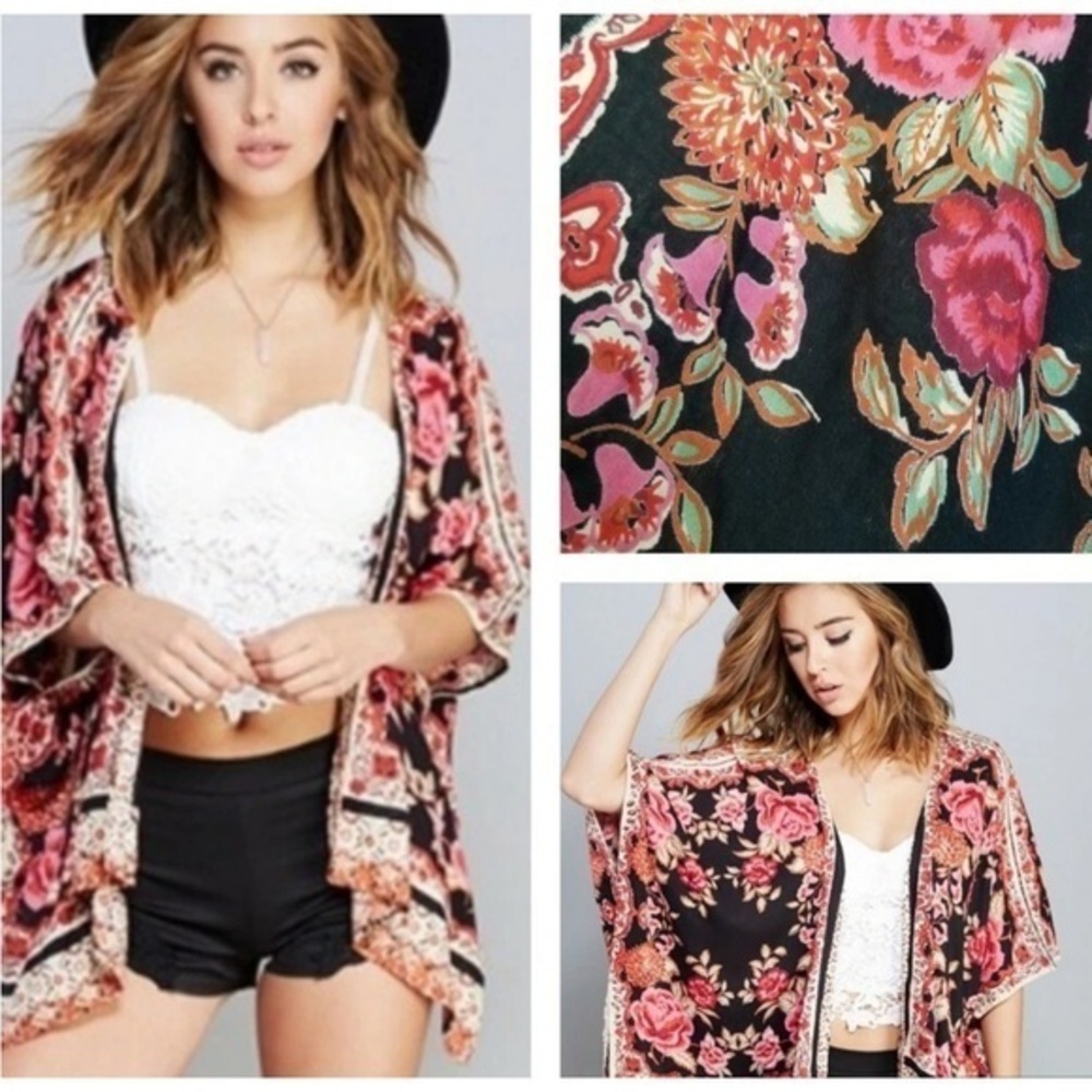 Boho Angie Printed Open Front Kimono Cardigan Shrug